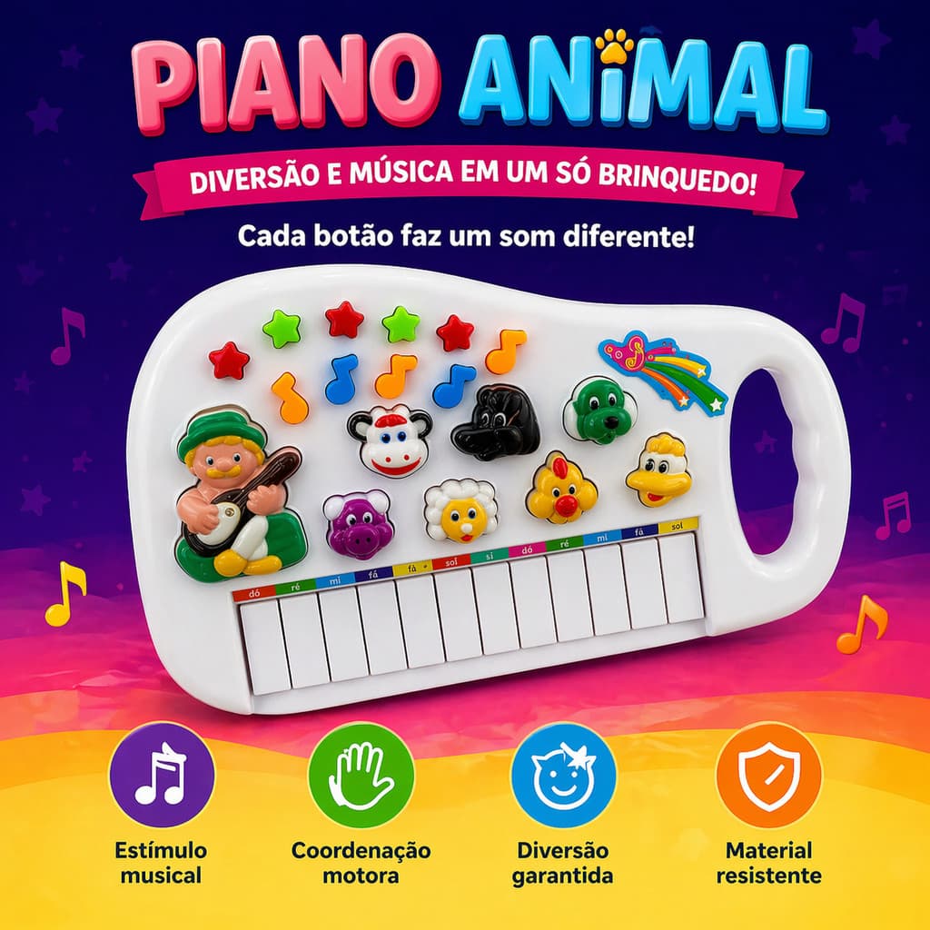 Piano Teclado Animal Brinquedo Infantil Sons Fazenda Sitio Colorido - Toys Kids