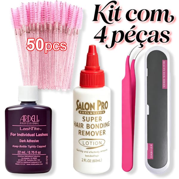 Kit Profissional para Cílios: Super Cola + Removedor Salon Pro + Pinça + Pincéis