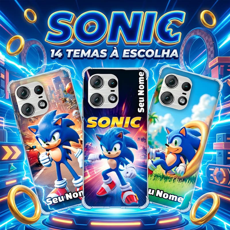 Capa Capinha MOTO G42 G41 G35 G34 G32 G31 G30 G24 G23 G22 G20 G15 Anti-impacto Personalizada tema SONIC diversão kids