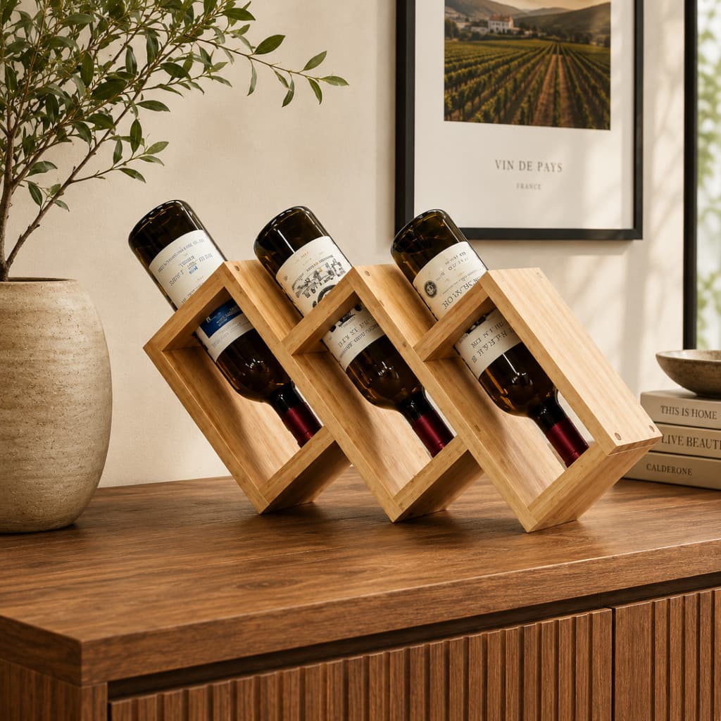 Adega Porta Vinhos em MDF Para 3 Garrafas Suporte Decorativo De Mesa Bancada