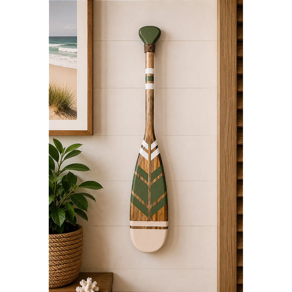 Remo Decorativo Verde e Bege 55 cm em Madeira