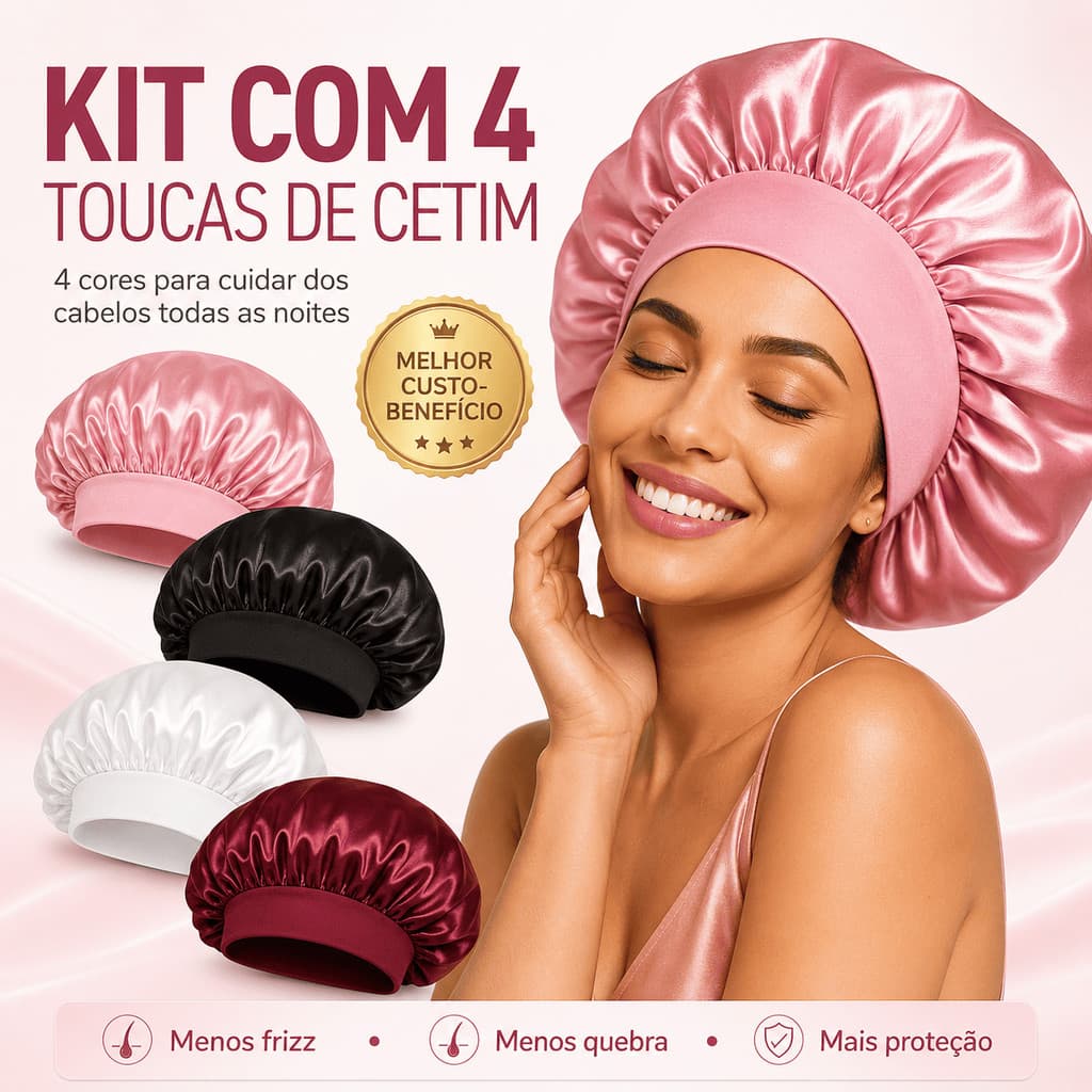Kit 2 Toucas de Cetim com Faixa Larga Anti Frizz para Dormir