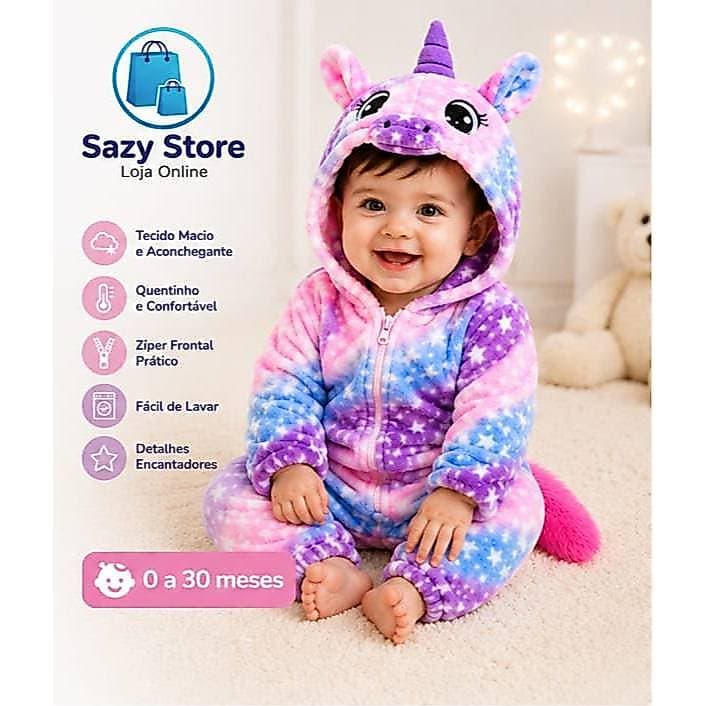 Kigurumi Bebê Unicórnio Macacão Infantil Pijama Plush Quentinho Com Capuz