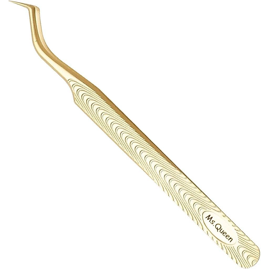 Pinça para Extensão de Cílios Ms.Queen - Pinça Profissional para Aplicação de Extensões de Cílios de Volume Mega, Curva