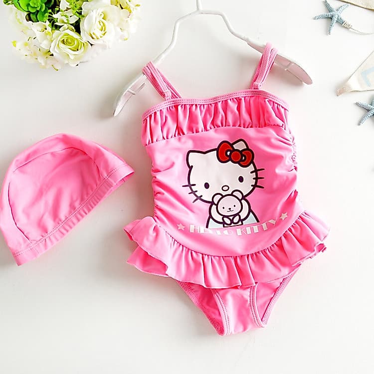 Maiô infantil gatinho rosa, bebê, princesa, meninas, saia suspensa, peça única, secagem rápida