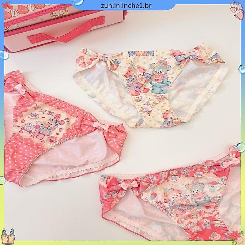 Japonês Retro bonito dopamina urso coelho impressão arco doce Briefs amor sobremesa calcinha feminina