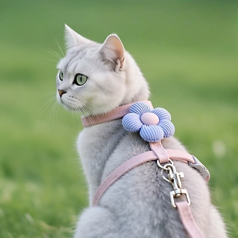Guia Para Gato Com Flor Ajustável Antifuga Peitoral Passeio Seguro Pequenos Pets
