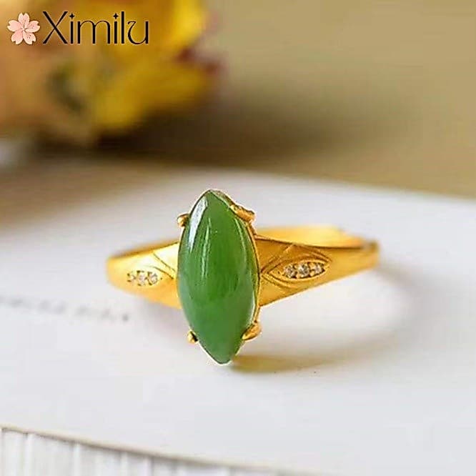 ❤ Requintado Retro Natural Hetian Jade Jasper cavalo olho anel meninas moda jóias