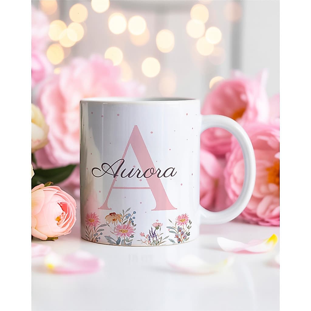 Caneca Alfabeto Personalizada com Seu nome Floral no