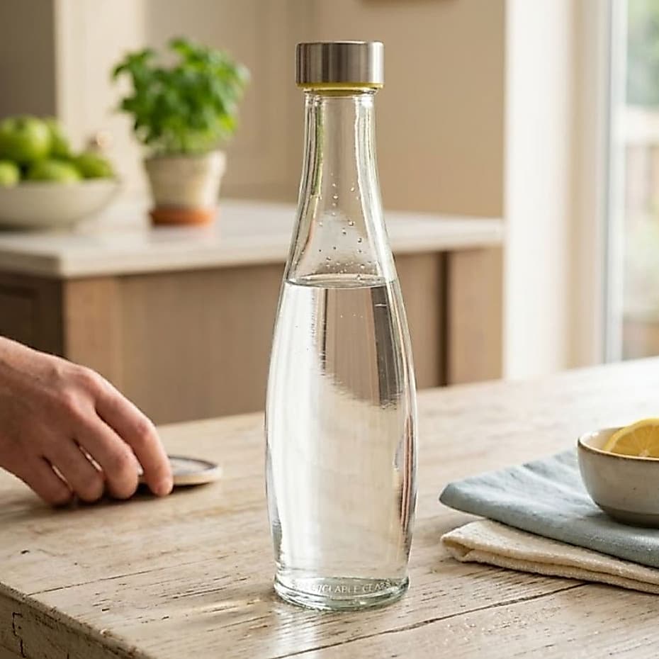Garrafa De Vidro 1 Litro Transparente Para Água Suco E Bebidas Tampa Inox