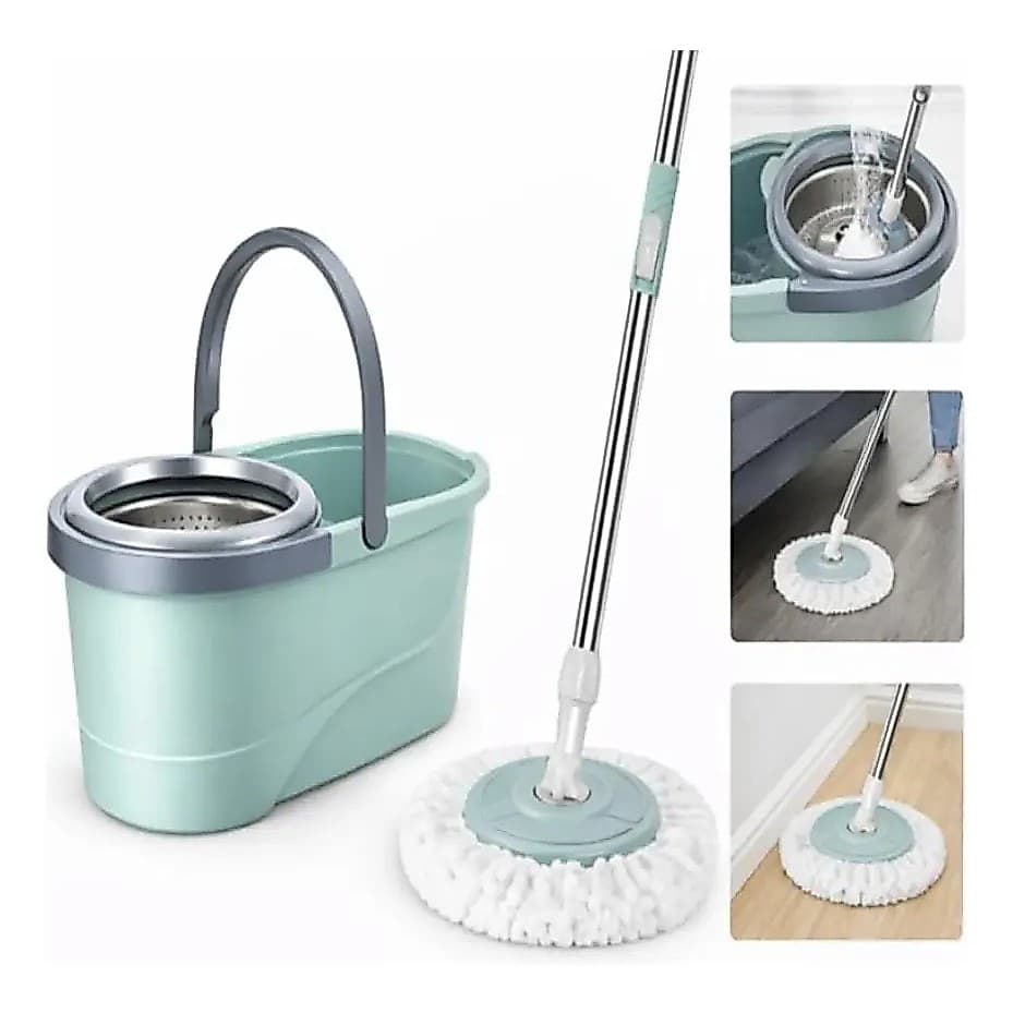Mop Giratório 360° Esfregão Com Balde Duplo 12l Inox Com Rodinha