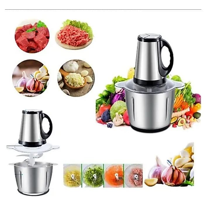 Picador De Alimentos 2L Moedor Elétrico Triturador Potente Carne Legumes Temperos Inox 220v