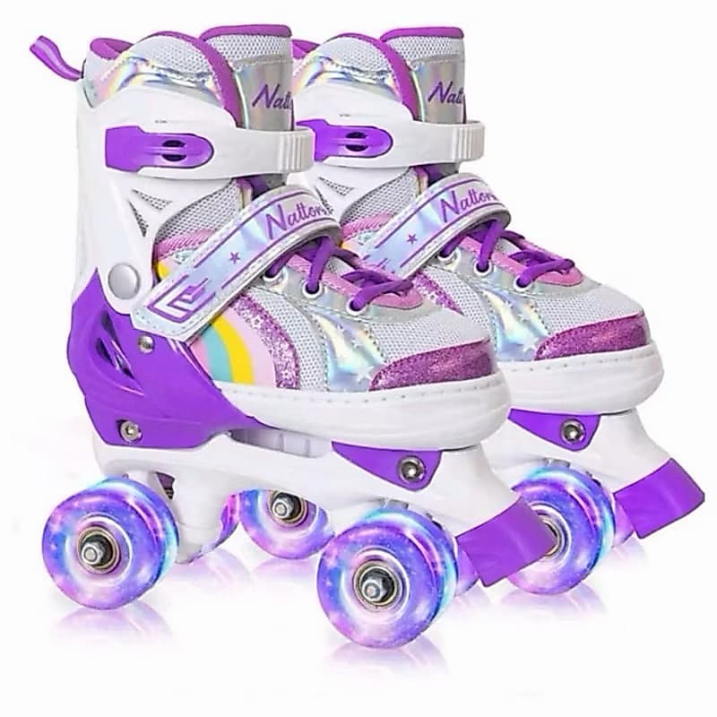 Patins 4 Rodas Arco Íris ajustável com Led Brilhante