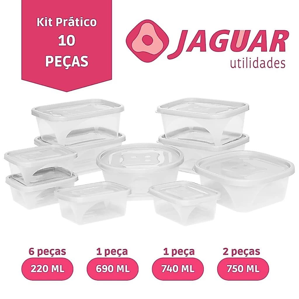 Kit Prático 10 Peças Conjunto Multiuso Potes Natural Jaguar