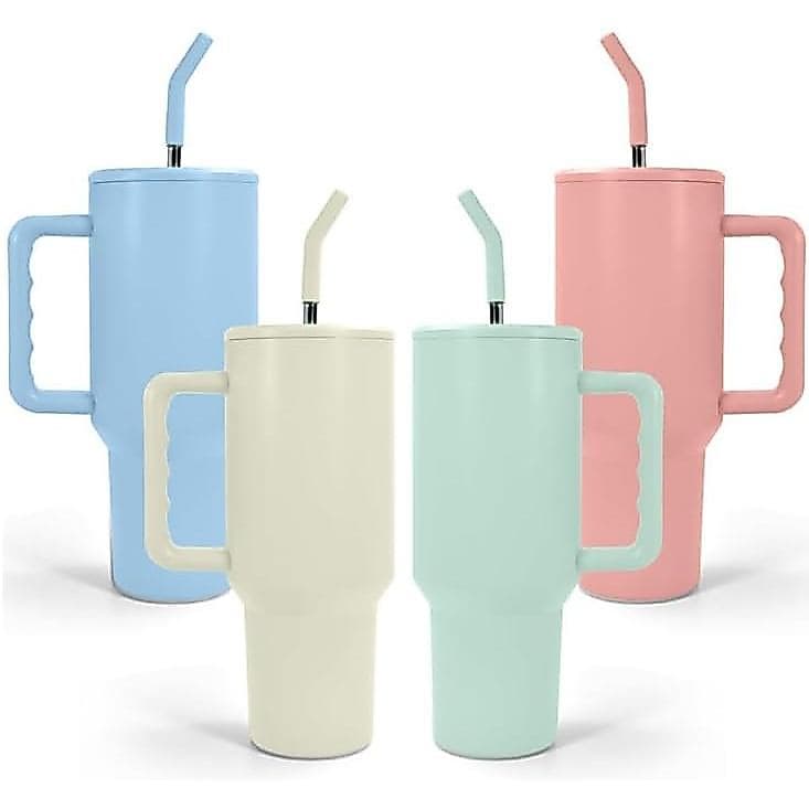 Caneca Térmica para Sublimação AGH de 40 oz com Alça, Conjunto de 4 Canecas Térmicas de Aço Inoxidável, Canecas em Branc
