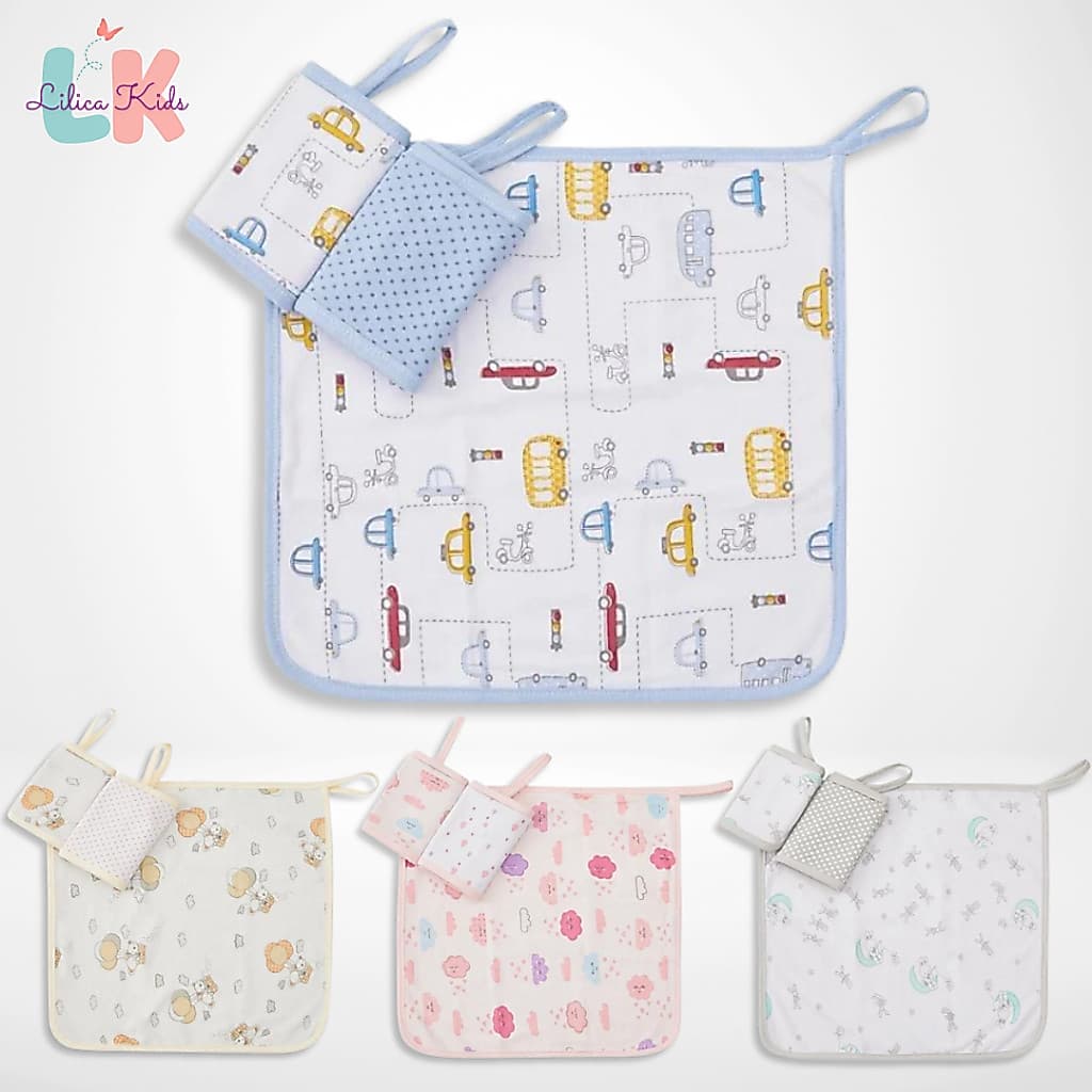 Kit 3 Paninhos de Boca Babete Estampado com Prendedor 28cm x 28cm