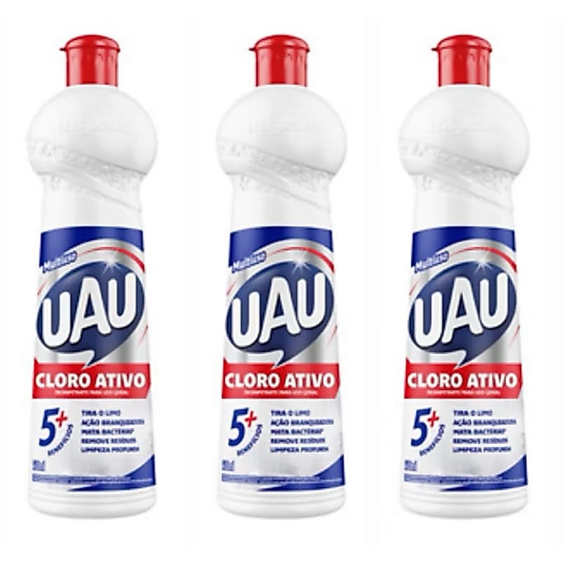 Kit C/ 3 Cloro Ativo Limpador Multiso Uau Esqueeze 500ml 5 Em 1