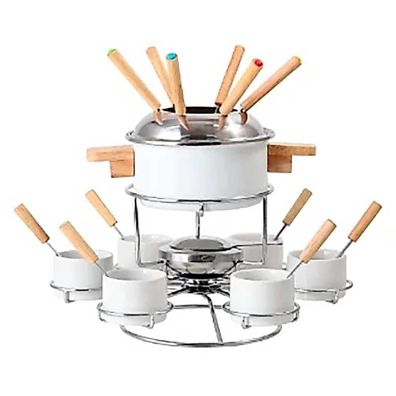 Aparelho de Fondue p/Queijo Cerâmica/Inox Branco 33.5x24cm