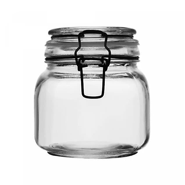 Pote Hermético de Vidro Com Silicone e Clipe em Metal Preto 850ml Pote Hermético de Vidro Com Silicone e Clipe em Metal Preto 850ml