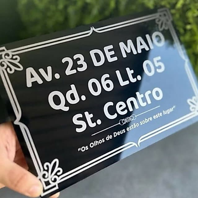 Placa de Endereço com Gravação a Laser em alumínio  (ACM) Preto Brilho
