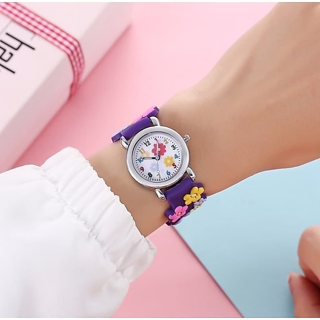 Relógio Infantil Analógico Menina Quartzo Pulseira silicone ajustável Esporte Desenho Animados 3D Relógios Pulso redondo