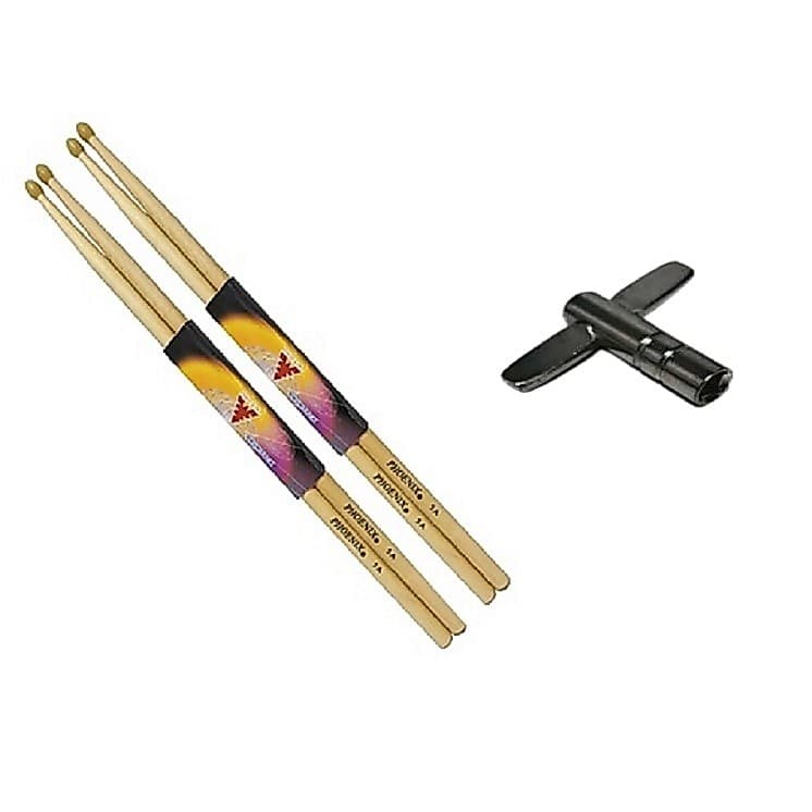 Baquetas 5a Phoenix C/ Ponta De Nylon Phx (kit C/ 02 Pares) e Chave de Afinação de Bateria