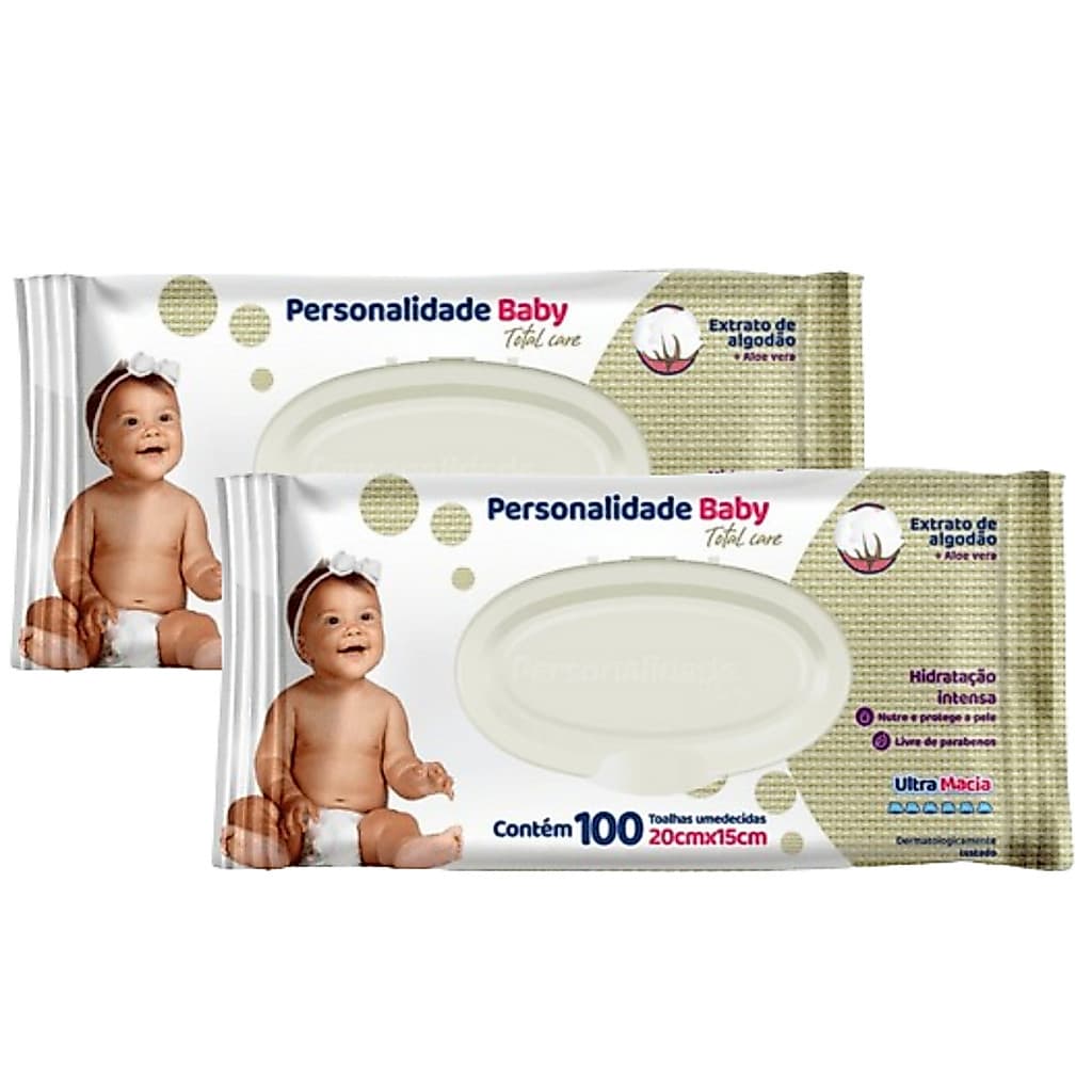Kit 2 Toalhas Umedecidas Recém Nascido RN Personalidade - Total de 200 Unidades