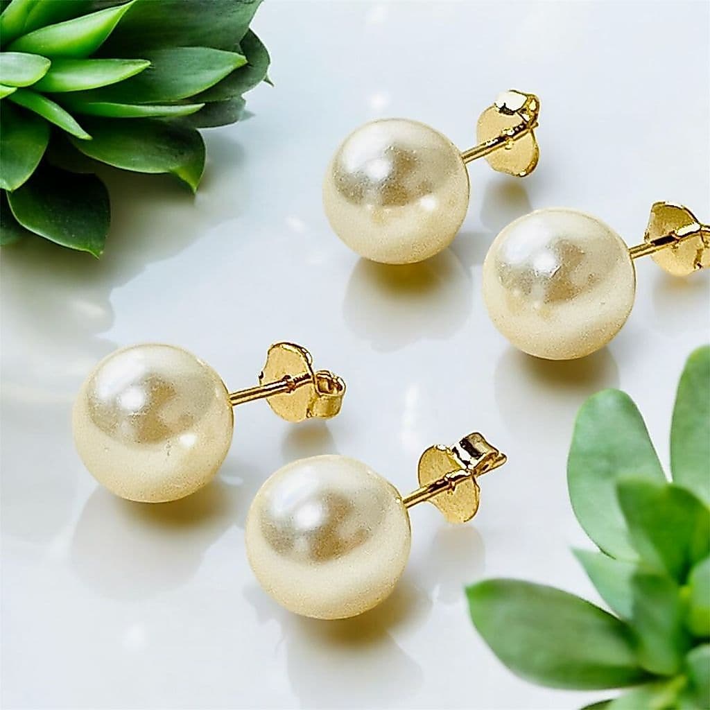 Brinco Grande Pérola 10mm Banhado a Ouro 18K