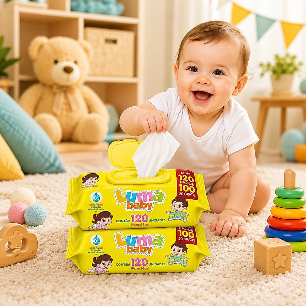 Kit 2 Lenços Umedecidos Luma Baby Bebê Recém-Nascido 240 Toalhas Corpo Rosto e Mãos