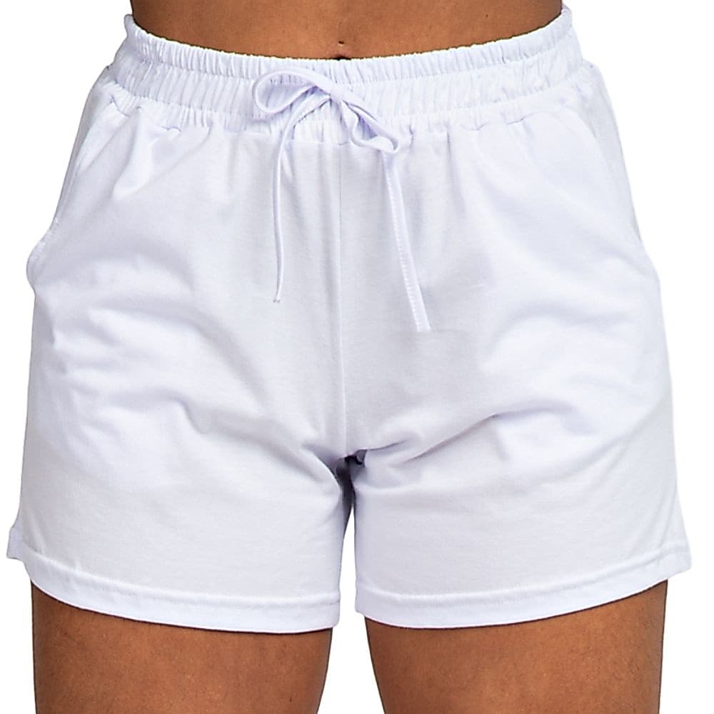 Short Feminino Malha Algodão Confortável, Branco, Universo Básico