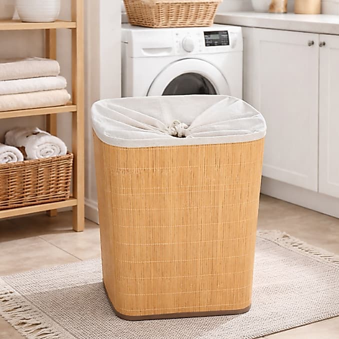 Cesto de Roupas Bambu Natural - Organizador Multiuso para Banheiro e Lavabo