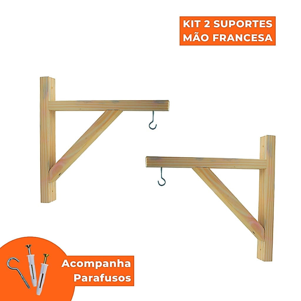 Suporte Plantas Mão Francesa Madeira Macramê Pinus Verniz Natural 20cm X 20cm