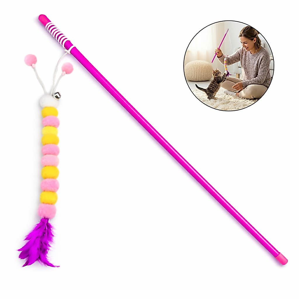 Brinquedo para Gato Varinha Centopeia com Pena 50cm Estimula Exercício e Diversão Pet