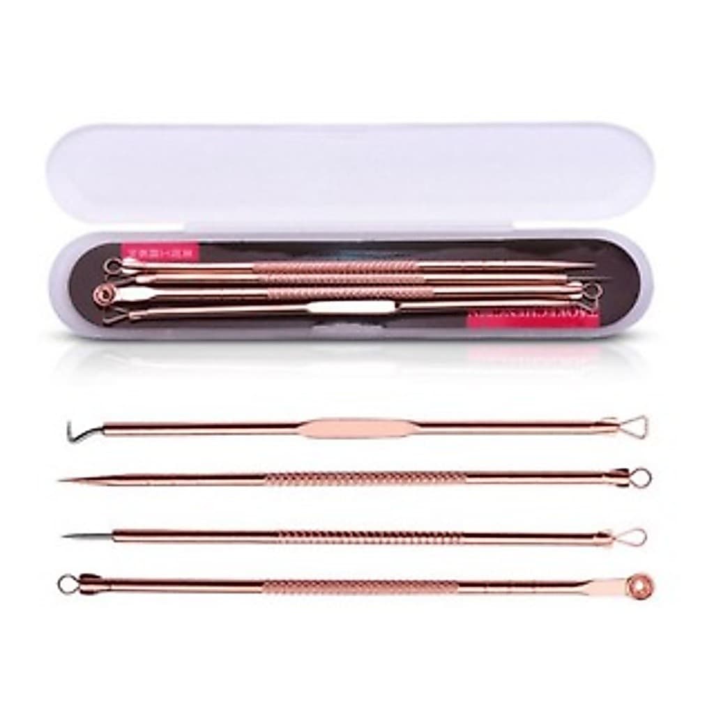 Acne Kit Espinha Extrator De Cravos Profissional Removedor 4 Pçs de Ponta Dupla com Pinça/Extrator/Agulha para Salão