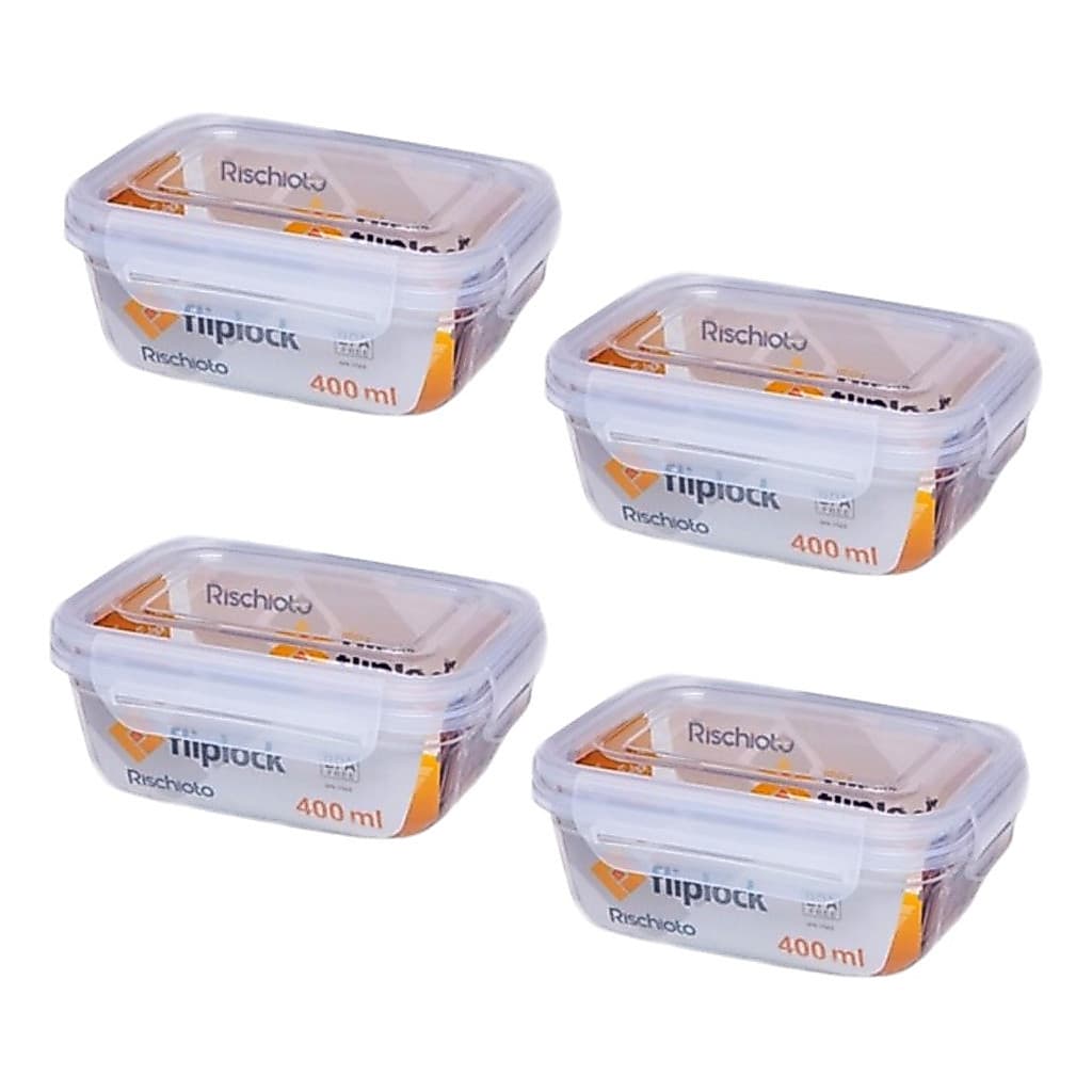Kit 4 Potes Retagulares Fliplock Em Plástico 400ml Rischioto