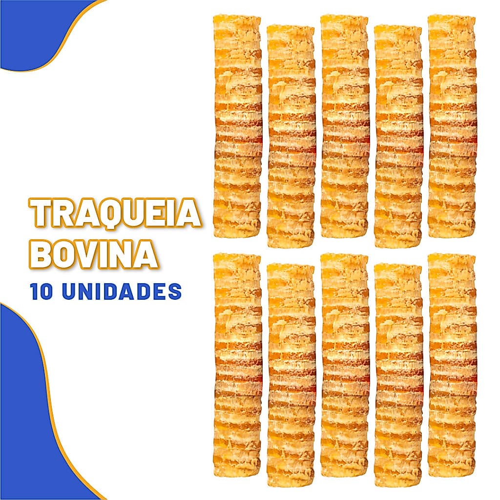 Traqueia Bovina Natural Para Cães Kit 10 Un Mordedor Pet