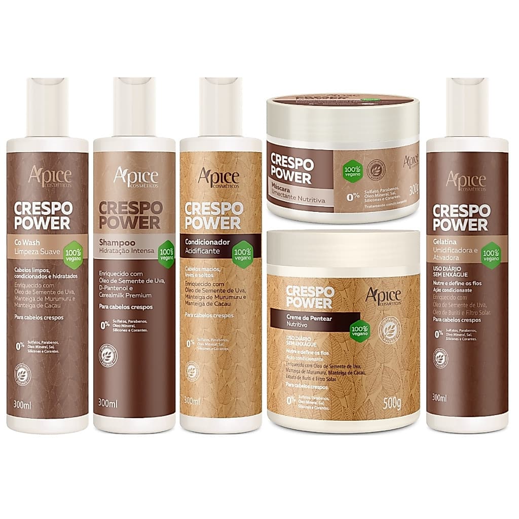 Kit Apse Apice Crespo Power Co Wash + Condicionador 300ml + Máscara 300g + Finalizadores Nutritivos