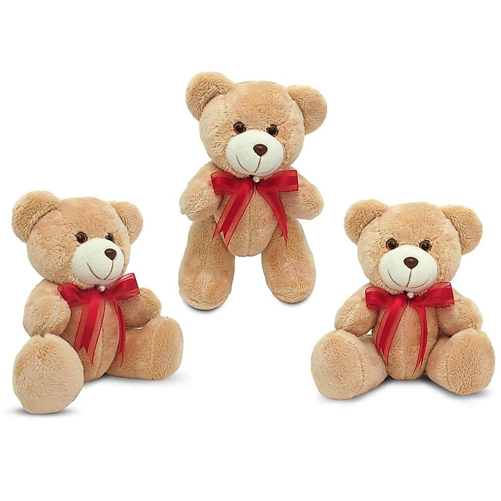 Trio de Ursinhos Infantil Pequenos 3 Peças de 15cm( sentado) Urso de Pelúcia com Laço