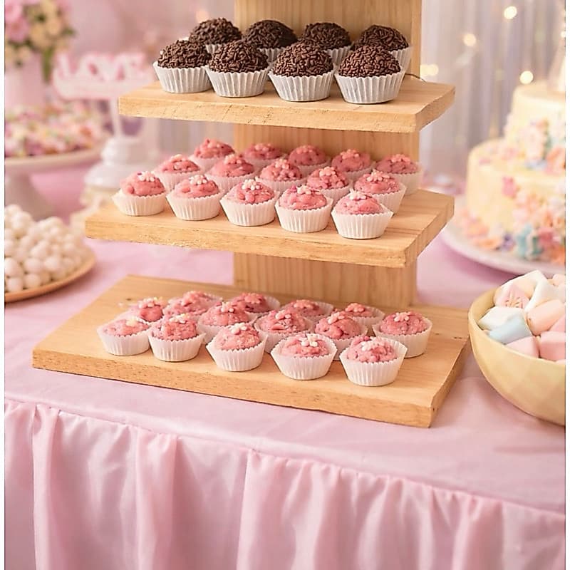 Expositor de Doces em Madeira 3 Andares | Porta Doces para Festa, Aniversário e Eventos