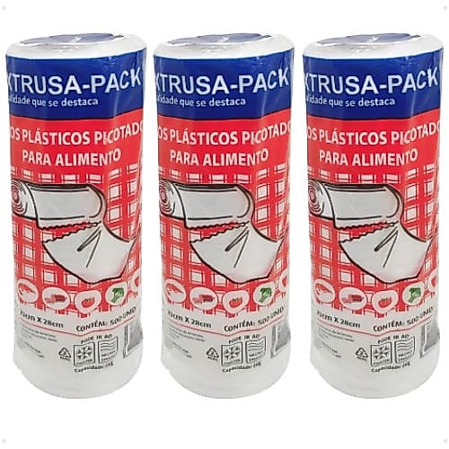 Kit 3 Bobinas Plásticas Picotadas 20x28 Com 500uni Cada Própria para Freezer Alimentos Mercado