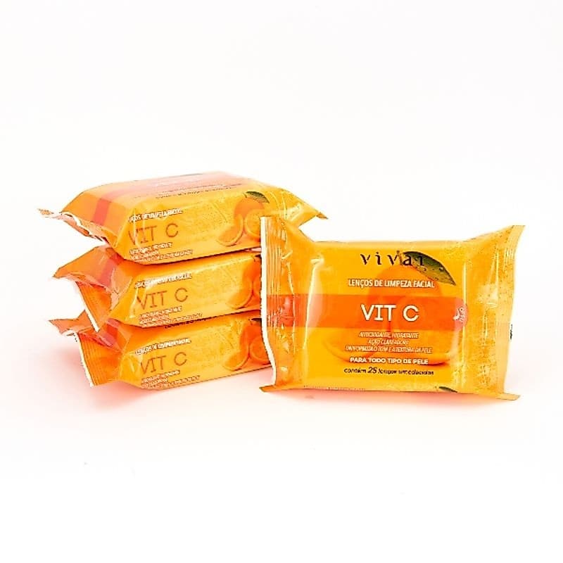 Lenço Removedor De Maquiagem demaquilante de Limpeza Facial Vivai Vitamina C