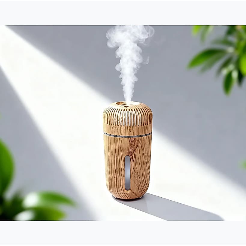 Mini Umidificador USB Madeira 210ml Silencioso Difusor Aromatizador LED Para Quarto Mesa Escritório
