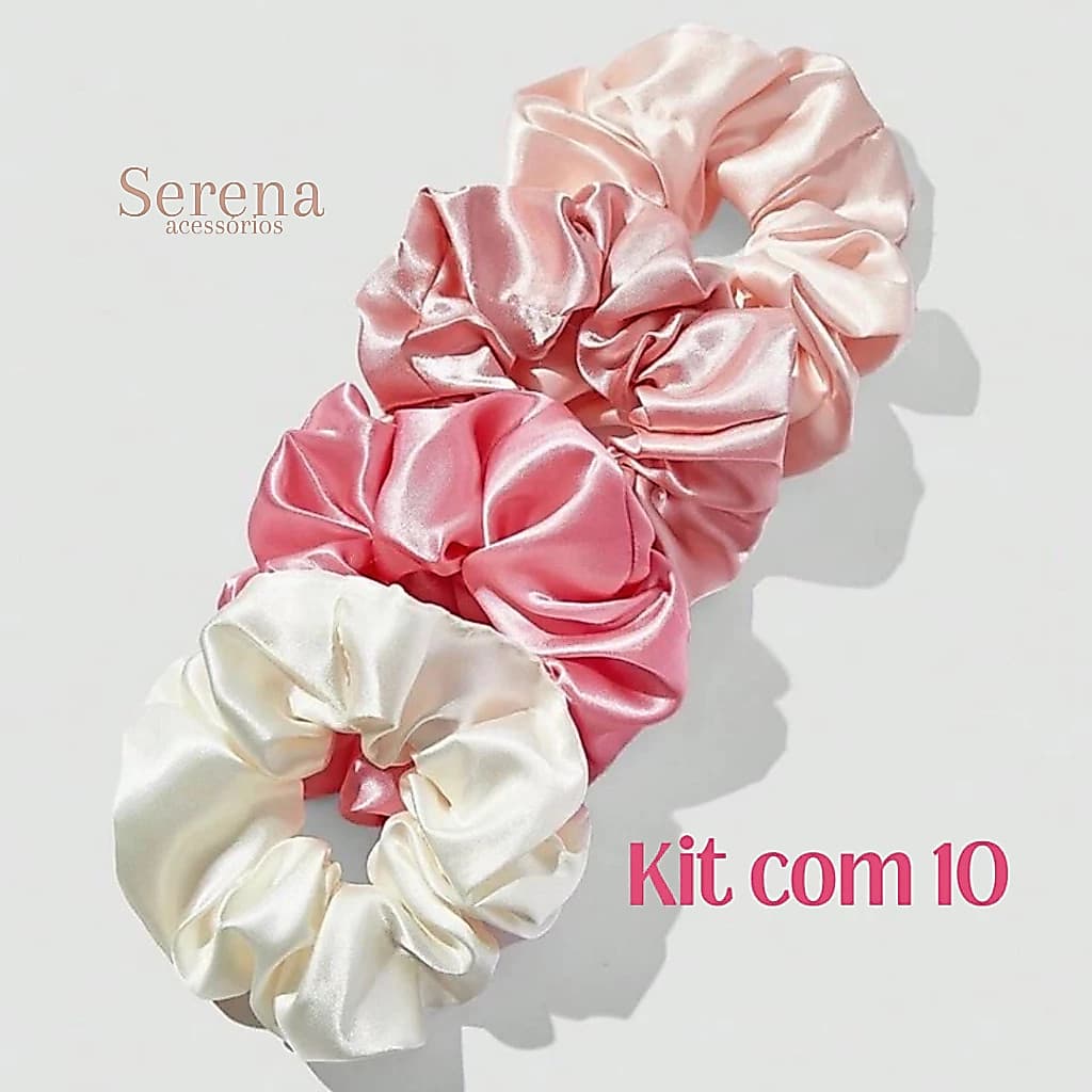 Kit Xuxinhas de Cetim Tons Rosa Cachos Lisos Com 10 20 30 Elástico de Cabelo Anti Frizz