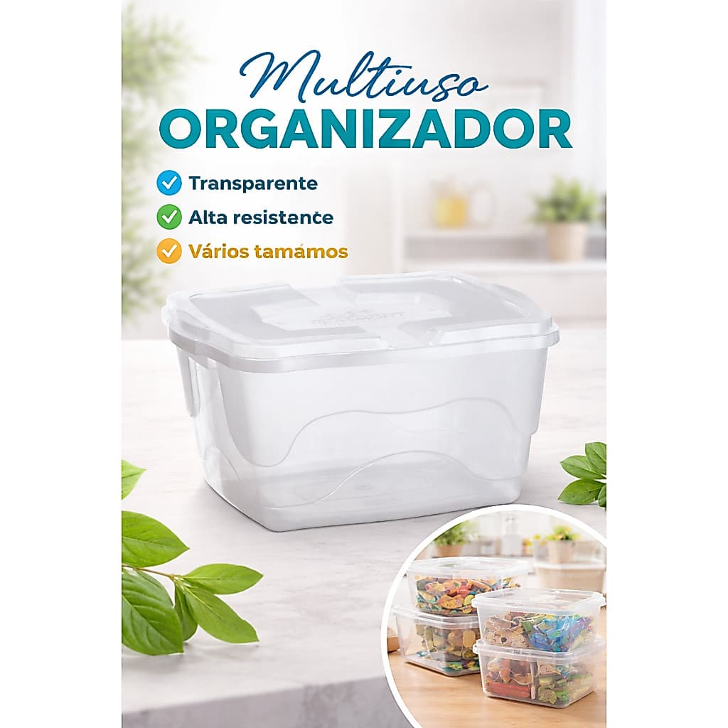 Caixa Organizadora multiuso 20 Litros Transparente Empilhável