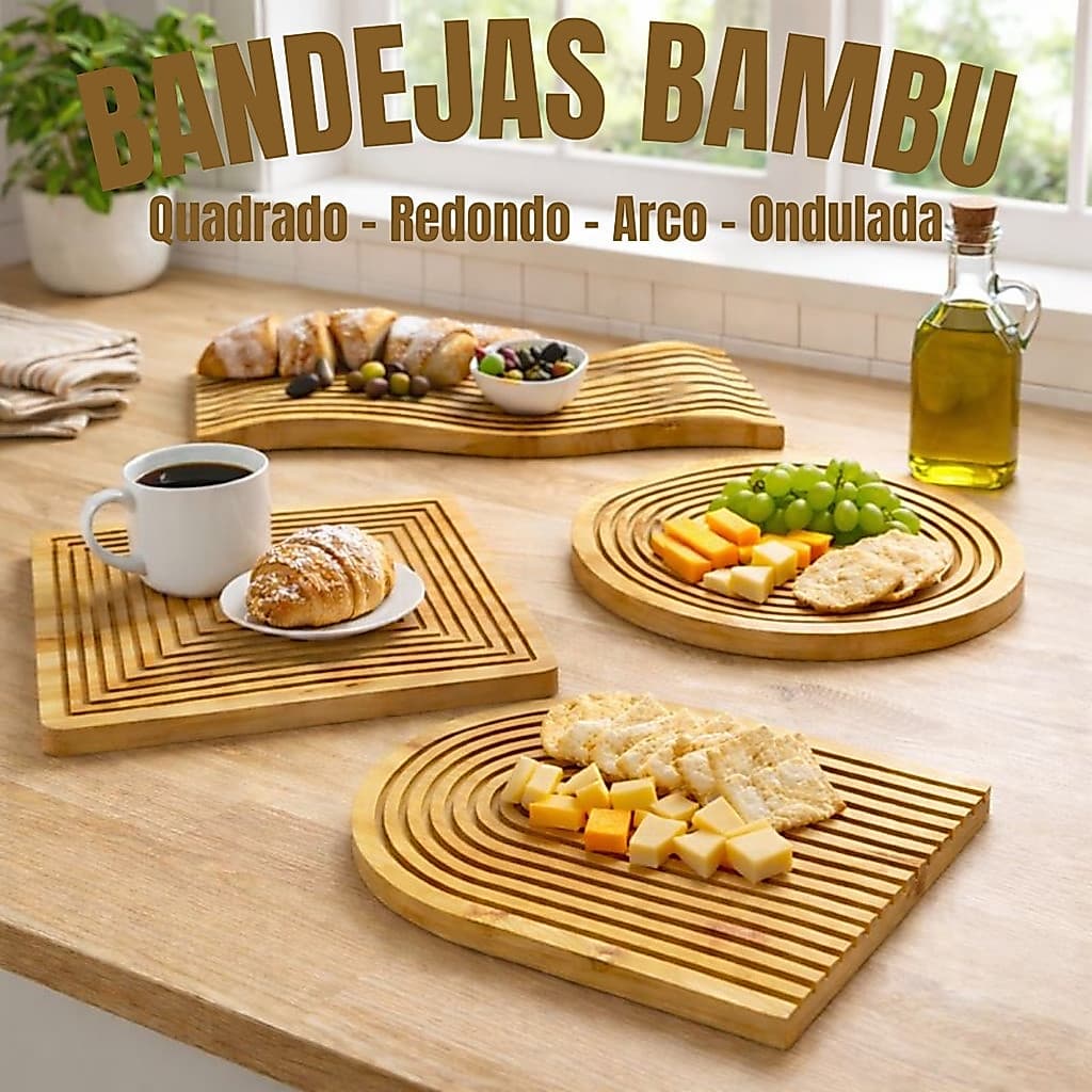 Bandeja de Bambu Premium com Sulcos Ideal para Frios, Petiscos, Café da Manhã e Decoração