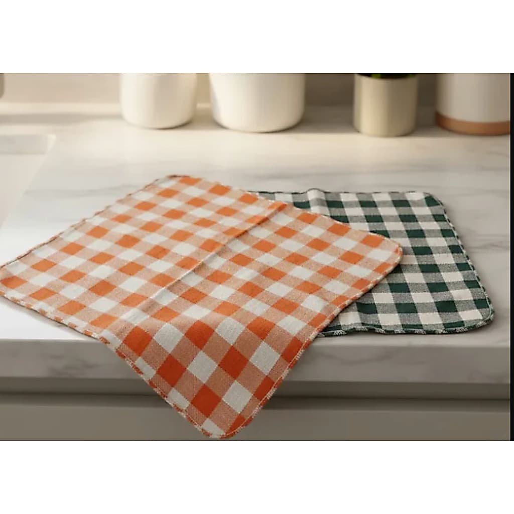 Pano de Prato Premium 100% Algodão 35x35cm - Kit Cozinha Cereja e Xadrez Não Solta Fiapo!