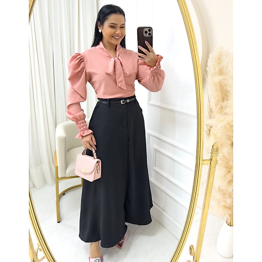 Saia Longa Feminina Solta com Bolso | Com Cinto | Moda Evangélica M até G1