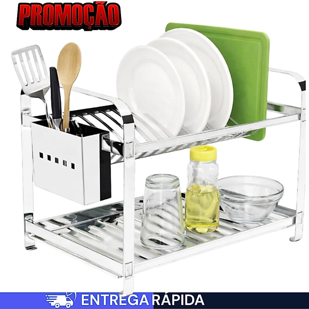 Escorredor de Louça Inox Montado 16 Pratos Secador Louca Porta Talheres Inox Premium Organização