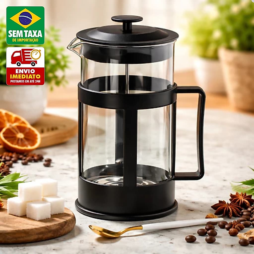Prensa Francesa Vidro 300ml Cafeteira Manual Café Chá Leite Espuma