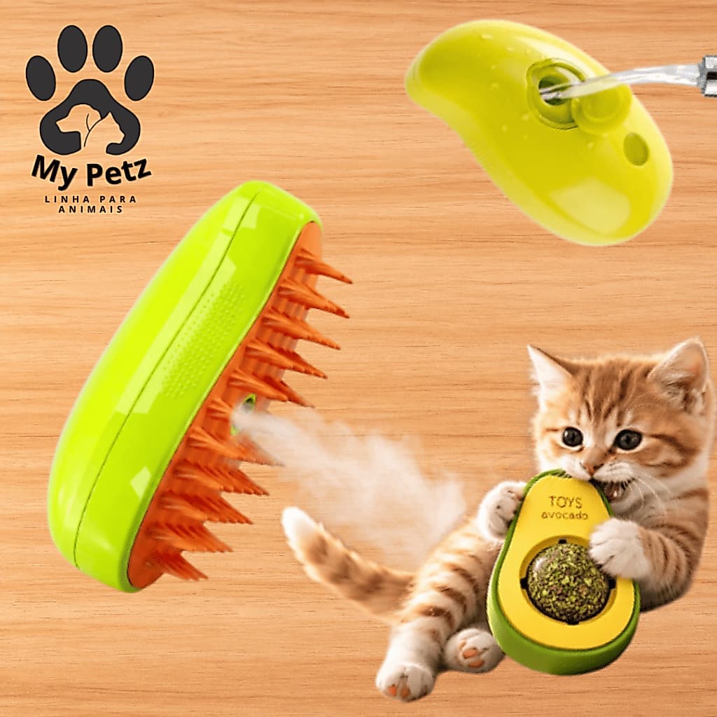 Escova A Vapor De Pêlos 3 Em 1 + Abacate Pet Para Gatos Cães, De Massagem em Animais De Estimação